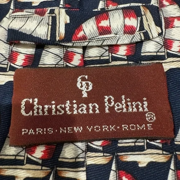 Christian Pelini Mens Tie Silk Necktie 59 Long 4 Wide Sailboats. D - Picture 2 of 4